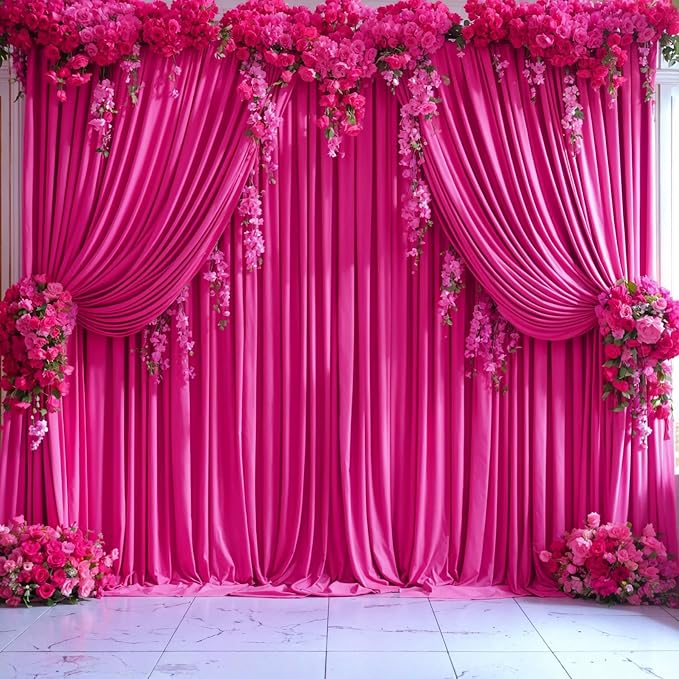4 Panels Hot Pink Backdrop Curtains - Image 9
