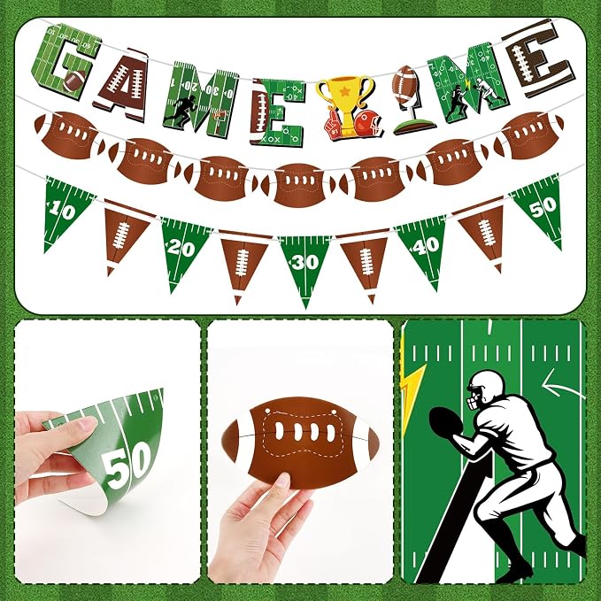 Game Time Football Banners Rugby Party Banner Sign Garlands Triangle Flags - Image 3