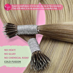 YoungSee Nano Ring Hair Extensions Ombre Nano Link Hair Extensions Balayage Light Brown with Platinum Blonde Nanobead Extension Real Human Hair Cold Fusion 50g 50s 18 Inch for Daily Confidence Boost