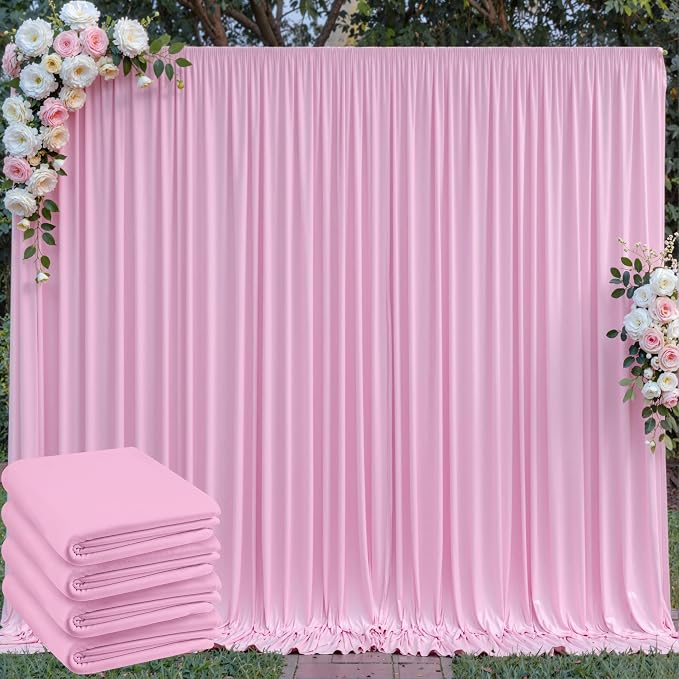 20 ft x 10 ft Wrinkle Free Baby Pink Backdrop Curtain by Outpain