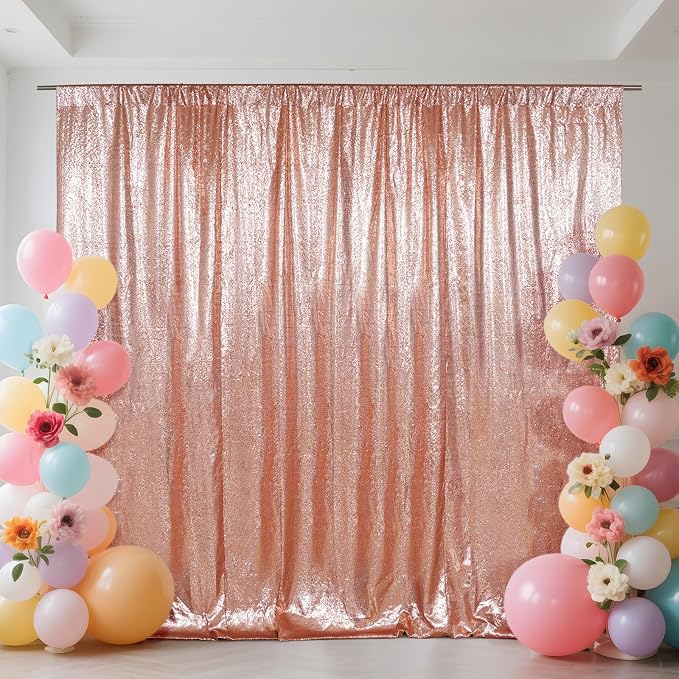 SquarePie 20x10ft Rose Gold Sequin Backdrop, High Density Non-Transparent by SquarePie