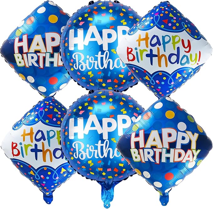 Blue Happy Birthday Balloon Set | 6 Pcs Birthday Party Foil Balloons Party by Cemkhly