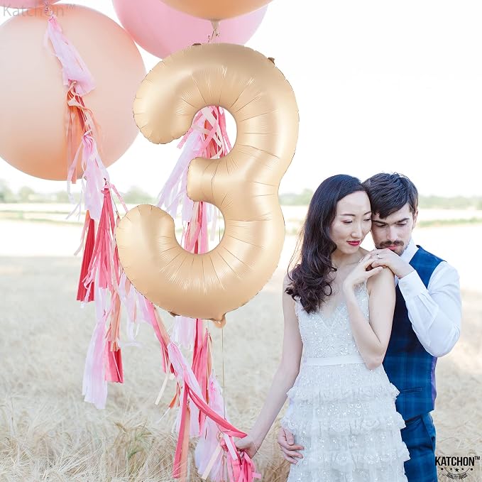 KatchOn Number 3 Balloon Caramel 40 Inch | Number Three Balloon, 3rd Birthday - Image 2