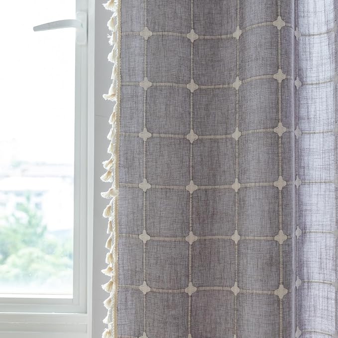 Sutuo Home Boho Curtains for Kitchen Nursery Room 63 Inches Long, Checkered - Image 3