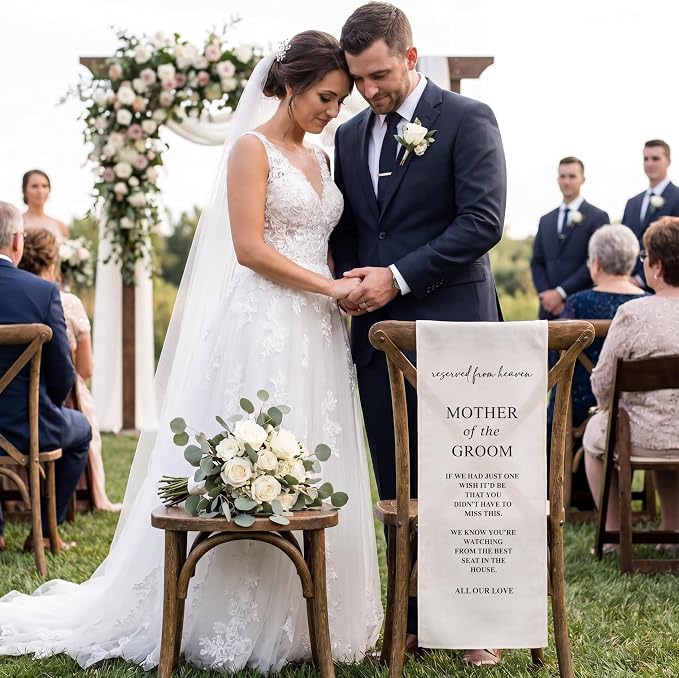 HunnmingRe Groom Mother Wedding Memorial Reserved Chair Sign Banner in Loving - Image 5