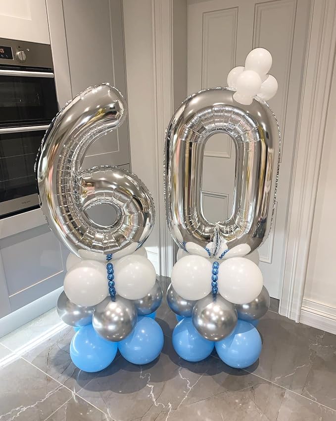 40 Inch Silver 60 Number Balloons Giant Jumbo Huge 60 Foil Mylar Helium Number - Image 4