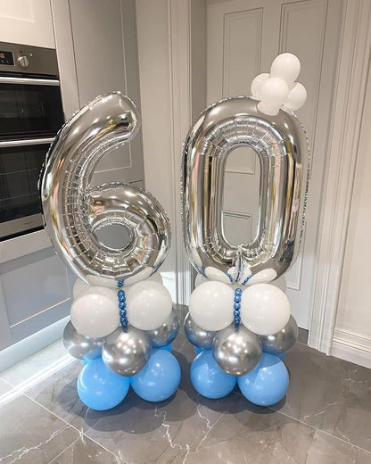 40 Inch Silver 60 Number Balloons Giant Jumbo Huge 60 Foil Mylar Helium Number - Image 4