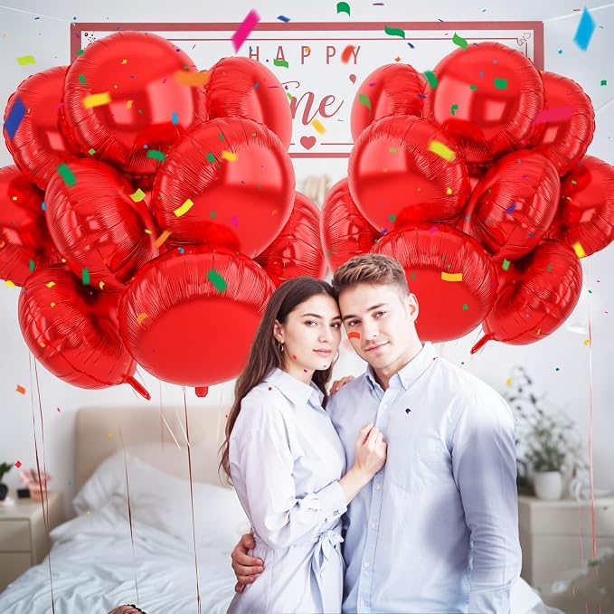 20PCS Red Round Shaped Balloons, 18 Inch Round Foil Balloon, Round Aluminum - Image 6