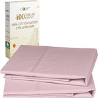 California Design Den Standard Queen Size Pillowcase Set - 400 Thread Count, 100% Cotton Sateen, Set of 2 Pillow Covers, Soft and Breathable - Pink