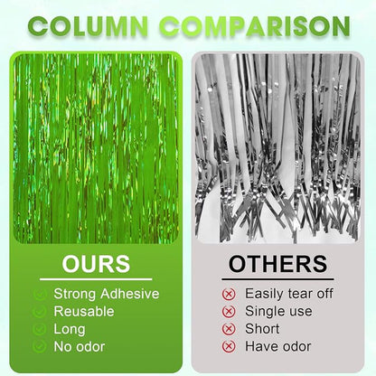 Voircoloria Iridescent Green Fringe Backdrop Curtains, 3 Pack | Tinsel Streamers - Image 5