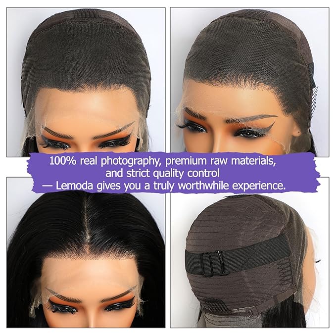Lemoda Straight SKINLIKE Real HD 13x4 Full Lace Frontal Wigs 210% Density 15A Brazilian Straight Virgin Human Hair Lace Front Wig 22inch Invisible 0.1mm Ultra-thin Frayed Ends Tiny Knots