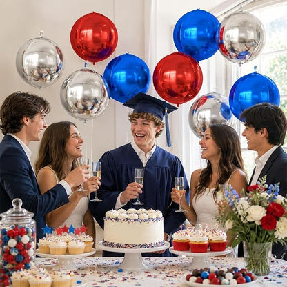 22 Inch Red Blue Silver Round Foil Balloons 9 Pcs, Large 4D Round Balloons - Image 7
