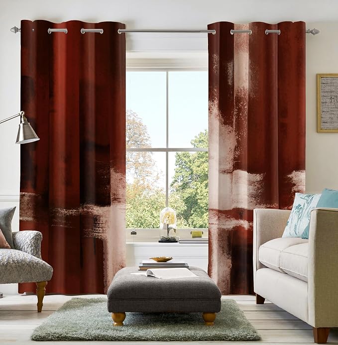 Asuexpect Red Curtains 2 Panels Abstract Rust Curtain Room Darkening Grommet by Asuexpect