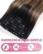 YoungSee Balayage Clip in Hair Extensions Black Ombre Clip ins Extensions Natural Black to Blonde with Brown Balayage Clip in Hair Extensions Real Human Hair Natural Hair for Women 22Inch 120G 7Pcs