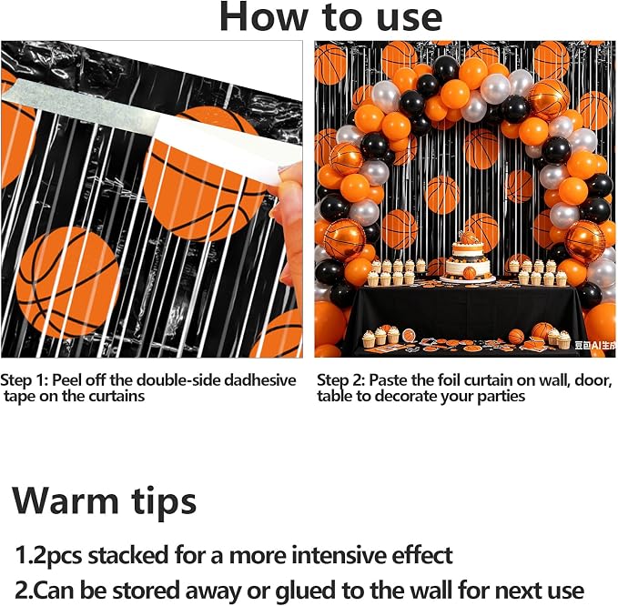 2 Packs Basketball Foil Fringe Curtain, Baby Shower, Game Day, Team Celebrations - Image 8