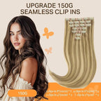 DOORES Human Hair Extensions Seamless Clip in, Light Blonde Highlighted Golden Blonde 150g 7pcs 20 Inch, Virgin Human Hair Clip in Extensions