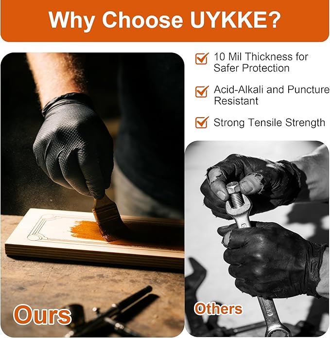 HEAVY DUTY 10 Mil Nitrile Gloves Disposable Rubber Cooking Gloves Industrial Raised Diamond Texture,Latex Free 1000PCs