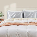 King Size Satin Pillowcase Set of 2 with Envelope Closure,Light Gray Silk Pillowcase for Hair and Skin (20x36)