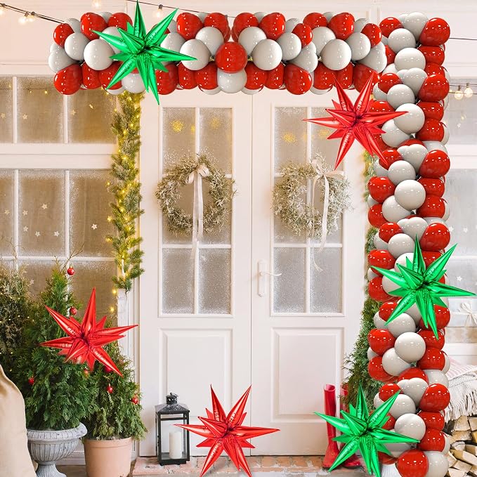 72 PCS Red and Green Star Balloons, Big 26 Inch Christmas Star Foil Balloons - Image 5