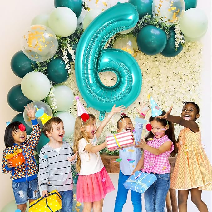 Teal Blue Number 6 Balloon, 40 Inch Big Large Foil Helium Number Balloons - Image 4