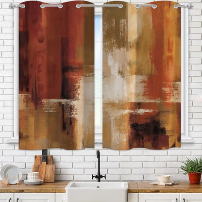 Asuexpect Burnt Orange Kitchen Curtains 2 Panels Abstract Rust Curtain Room - Image 3