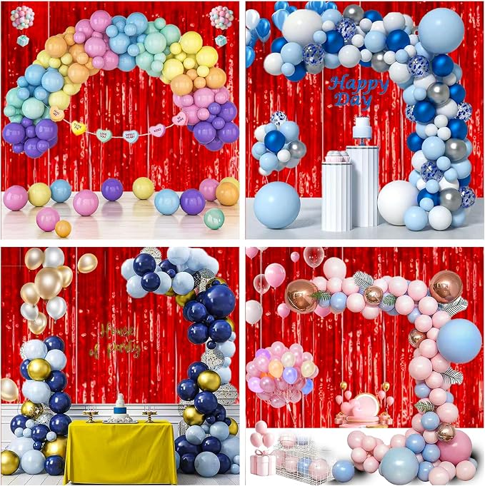 3 Pack Shiny Red Backdrop Party Decorations Tinsel Curtain Party Backdrop Foil - Image 2