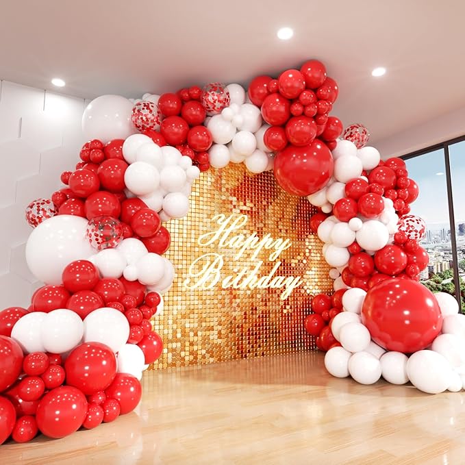 140Pcs Red and White Balloon Arch Kit by ADOINBY