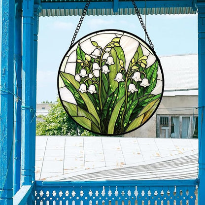 DASTOLL Stained Glass Window Hanging, Lily of the Valley Flower Sun Catchers - Image 3