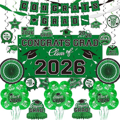 Green Themed 2026 Graduation Decorations Set by Gatherfun