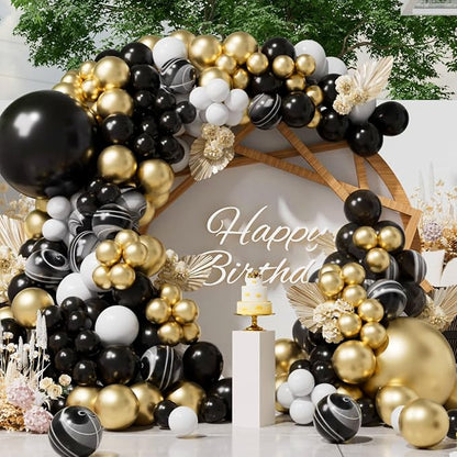SUWEN 153Pcs Black and Gold Balloons Arch Kit 18 10 5 Inch Marble White | Black by SUWEN