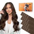 DOORES Invisi Edge Human Hair Extensions Tape in, Chocolate Brown 10 Injection Tape-ins with 10 Injection Tape-ins 50g 24 Inch, Injected Tape in Extensions Virgin Human Hair