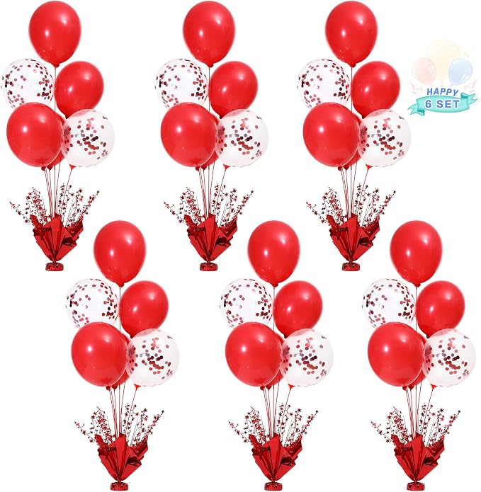 6 Set Red Christmas Table Balloons Centerpiece Stand Kit by Suppromo