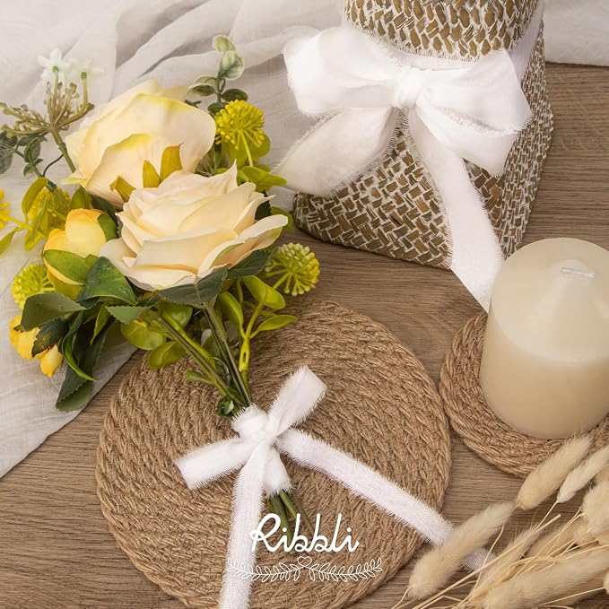 Ribbli 3 Rolls White Ribbon 5/8 Inch x 18Yards Handmade Cotton Frayed Fringe - Image 3