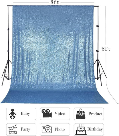 Baby Blue Sequin Backdrop Curtain 8ft x 8ft Sequin Glitter Background | Sequin - Image 5