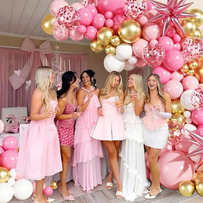 Pink White Gold Balloon Garland Arch Kit - Image 3