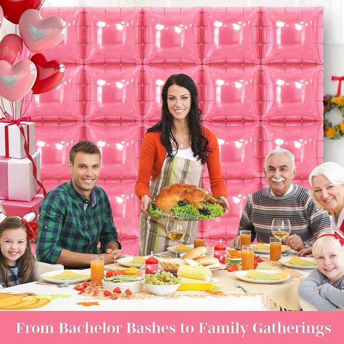Pink Square Foil Balloons 25 Pcs Metallic Pink Balloons Wall Backdrop - Image 6