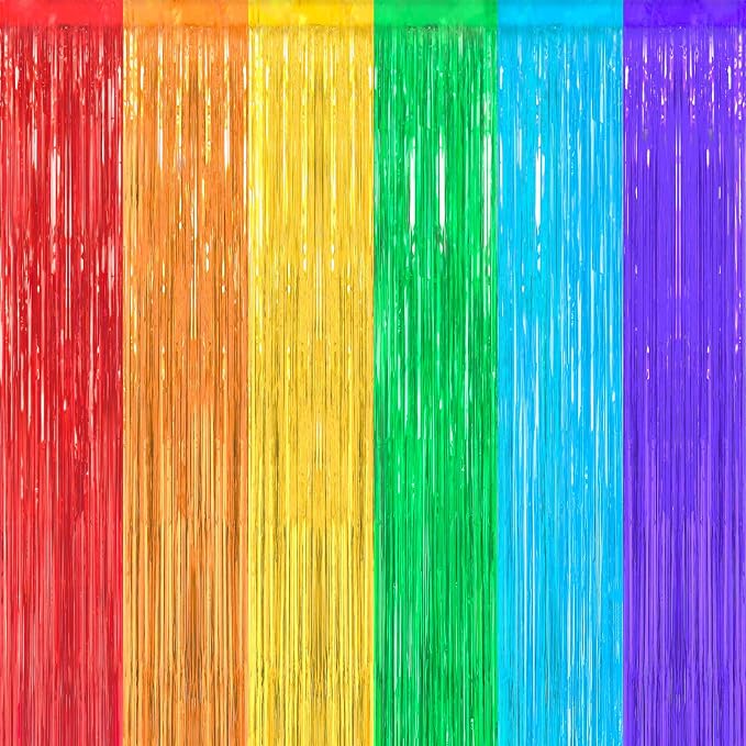 Crosize 2 Pack Rainbow Party Streamers Backdrop, 3.3 x 9.9 ft | Tinsel Foil by Crosize