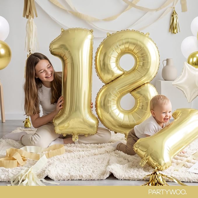 PartyWoo Number Balloons 40 Inch Gold Number 18 Kit 33pcs - Image 3
