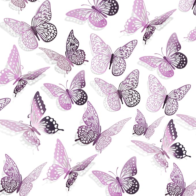 SAOROPEB 3D Butterfly Wall Decor 48 Pcs Lavender Butterfly Decorations | 4 by SAOROPEB