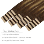 WENNALIFE Tape in Hair Extensions Human Hair, 20pcs 22 inch 50g Balayage Chocolate Brown to Caramel Blonde Remy Tape Hair Extensions Real Human Hair Tape Extensions Coloured Hair Extensions