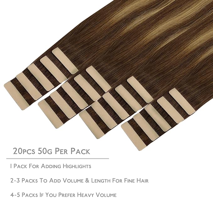 WENNALIFE Tape in Hair Extensions Human Hair, 20pcs 40g 12 inch Balayage Chocolate Brown to Caramel Blonde Remy Hair Extensions Straight Human Hair Tape in Extensions Skin Weft Tape Extensions