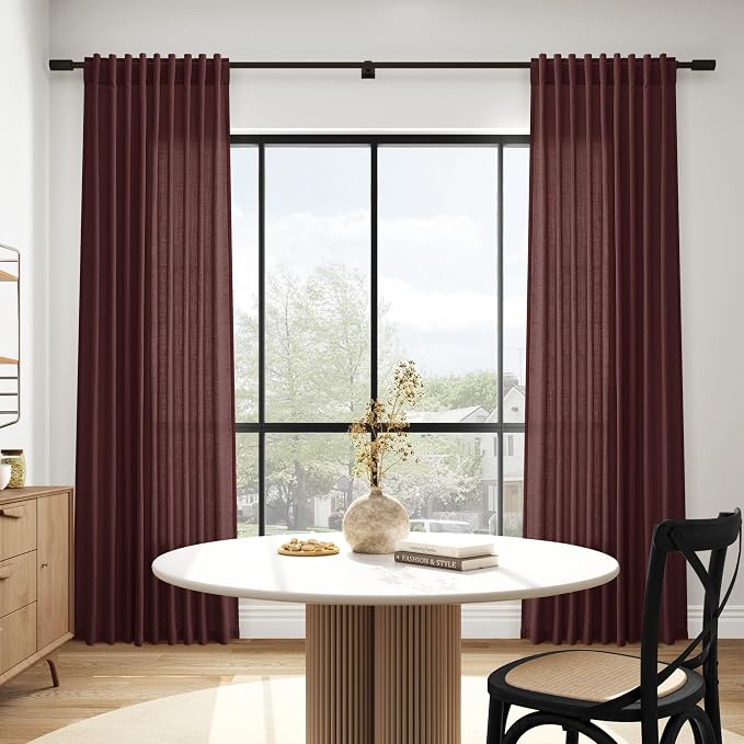 Reddish Brown Linen Curtains 84 Inch Length 2 Panels Set - Image 6