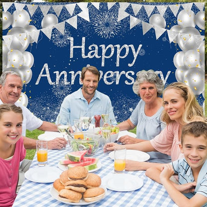 Blue Happy Anniversary Banner, Wedding Anniversary Sign Decorations Supplies - Image 6