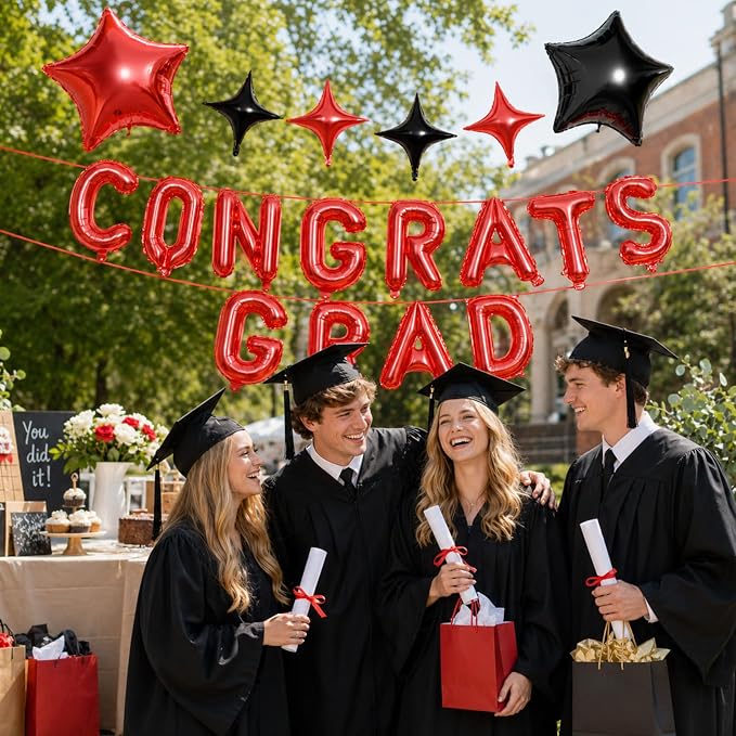 Congrats Grad Balloons, 16 Inch Red Black Congrats Grad Letters Banner Balloons - Image 6