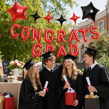 Congrats Grad Balloons, 16 Inch Red Black Congrats Grad Letters Banner Balloons - Image 6