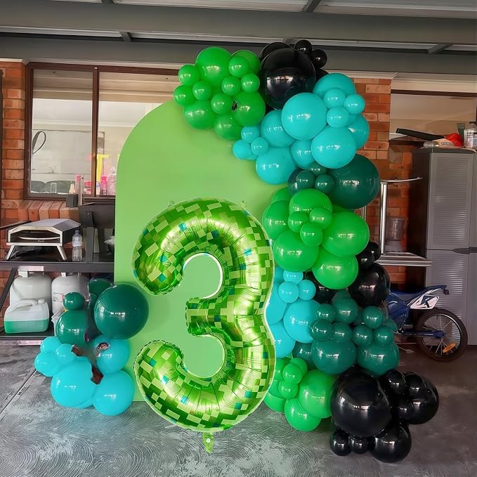 3rd Birthday Balloons for Boys, Large Lime Green Pixel Number 3 Balloon - Image 5