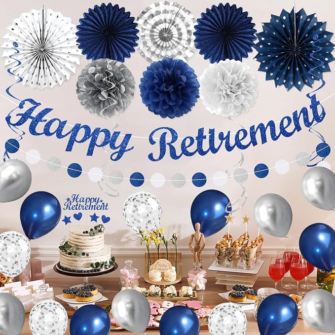 Vlipoeasn Blue Silver Retirement Decorations - Image 9