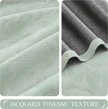 Beauoop Green Floral Jacquard Blackout Curtains - Image 3