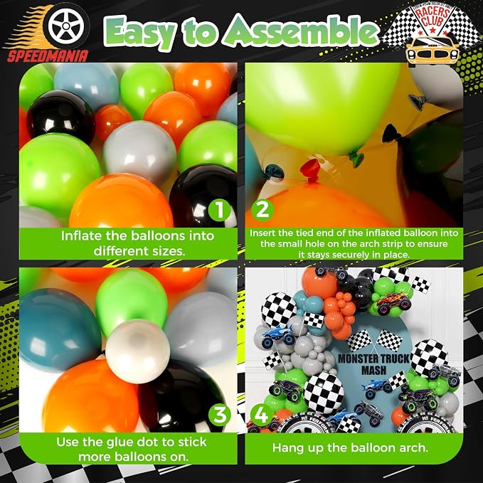 171Pcs Monster Truck Balloons Garland Arch Kit - Image 3