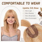 Rich Choices Real Human Hair Toppers for Women With Bang 100% Remy Human Hair Topper for Thinning Hair Clip in Silk Base Hair Topper 12 Inch #12P613 Golden Brown Mix Bleach Blonde